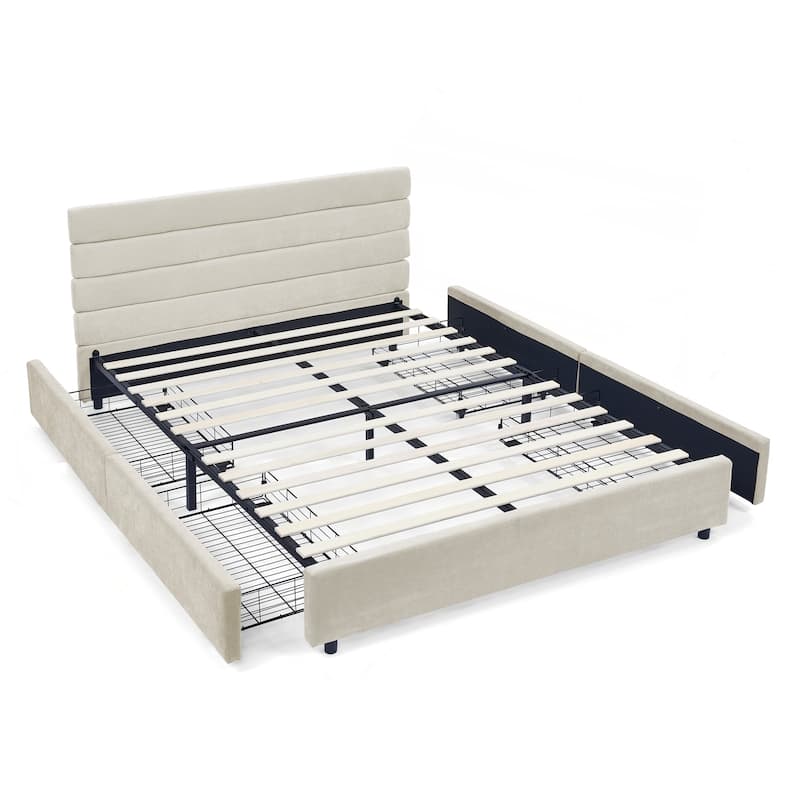 Comfortable Queen-Size Upholstered Bed with Practical Drawers