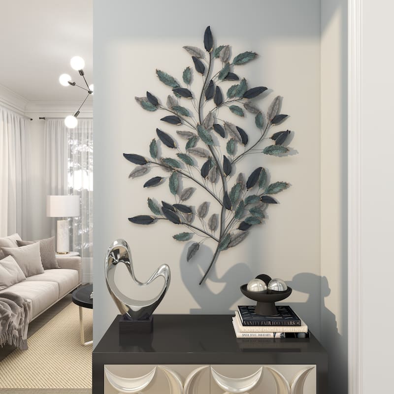 Metal Leaf Home Wall Decor - Blue - Roche River Decor