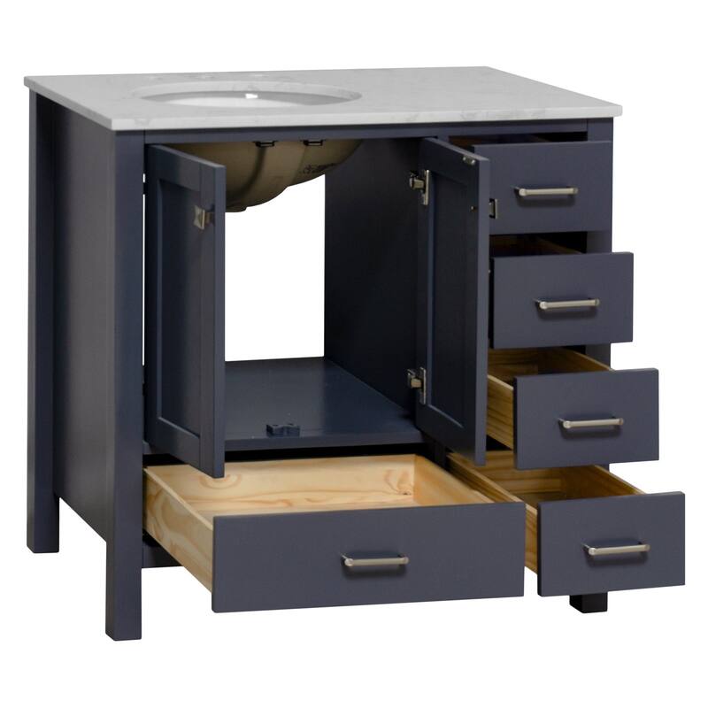 KitchenBathCollection Horizon 36" Bathroom Vanity with Engineered Carrara Top