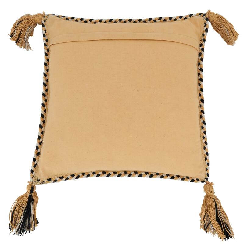 Braided Border Throw Pillow With Tassel Design