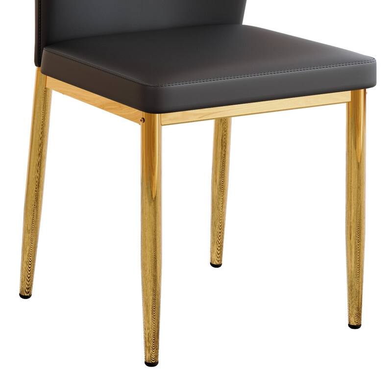 Set of 4 Modern Dining Chairs, 37" High - Ergonomic PU Backrest, Gold Metal Legs