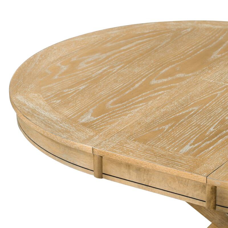 5-Piece Wooden Dining Table Set with Extendable Round Table & 4 Chairs