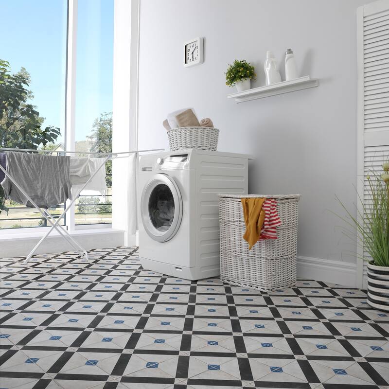 Merola Tile Renaissance Deco Indigo Frame 7-7/8" x 7-7/8" Porcelain Floor and Wall Tile - Sample swatch