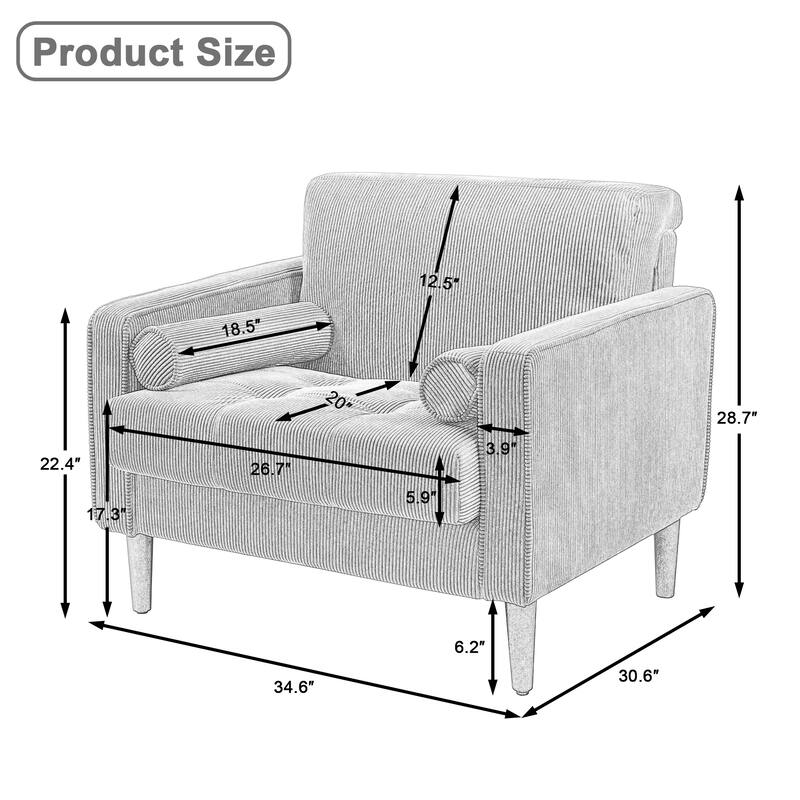 2 Set Modern Wide Armchair Corduroy Accent Chairs - Green