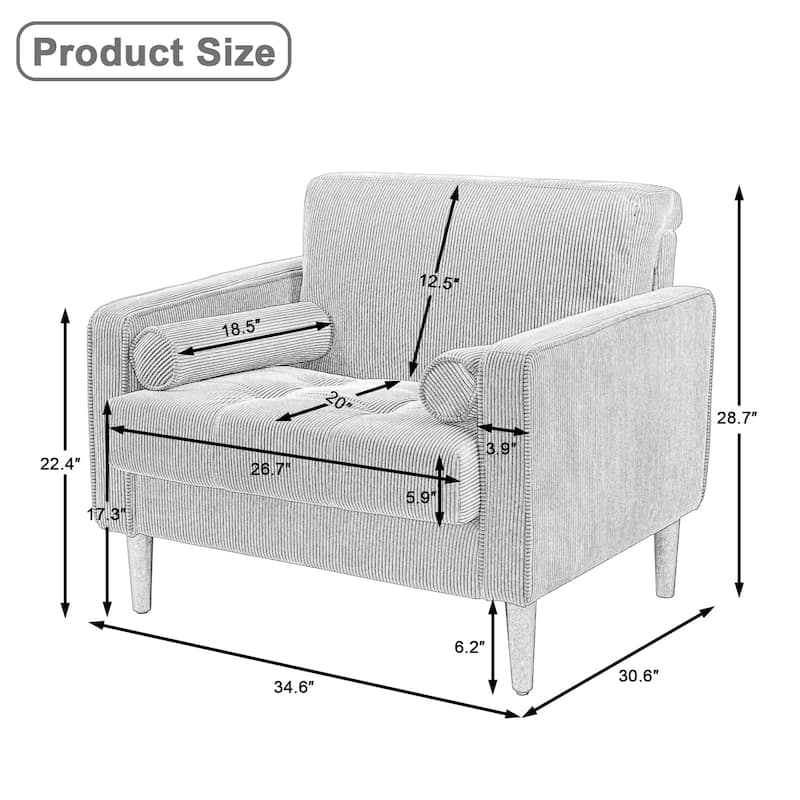 Aronas Modern Corduroy Wide Accent Chair with Pillows