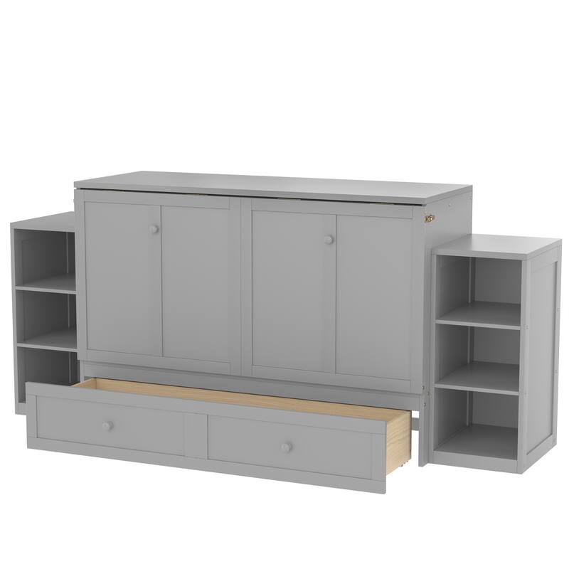 Queen Murphy Bed with Storage Drawers & Shelves for Guest Room