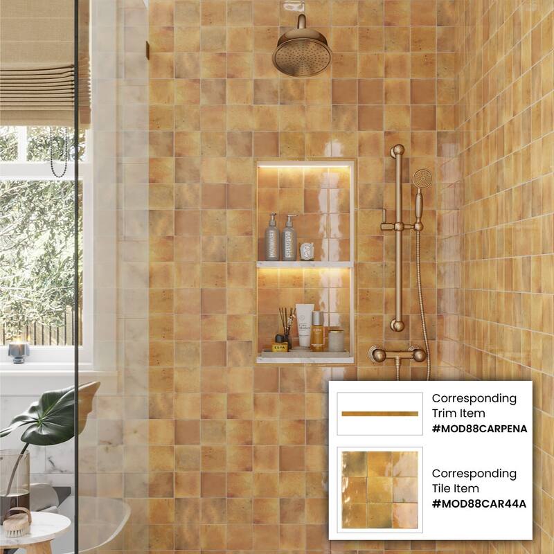Apollo tile 0.5" x 8" Antiek Glossy Honey Orange Ceramic Tile (0.7 sq ft/case) - 10 Pack