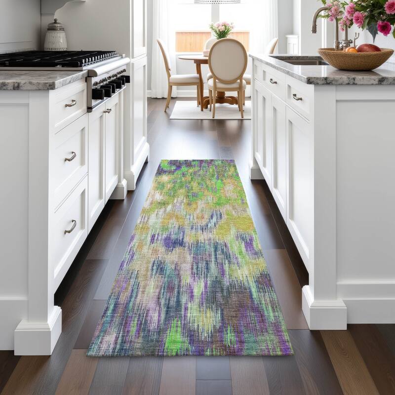 Machine Washable Indoor/Outdoor Modern Watercolor Chantille Rug
