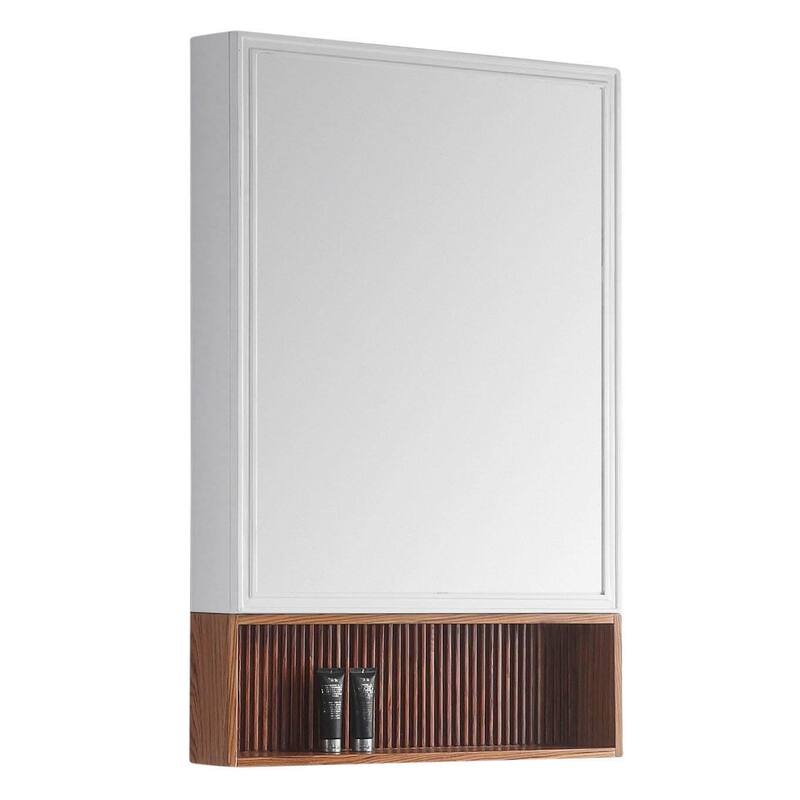 Fine Fixtures Dakota Collection Bathroom Medicine Cabinet - White / Teak Shelf