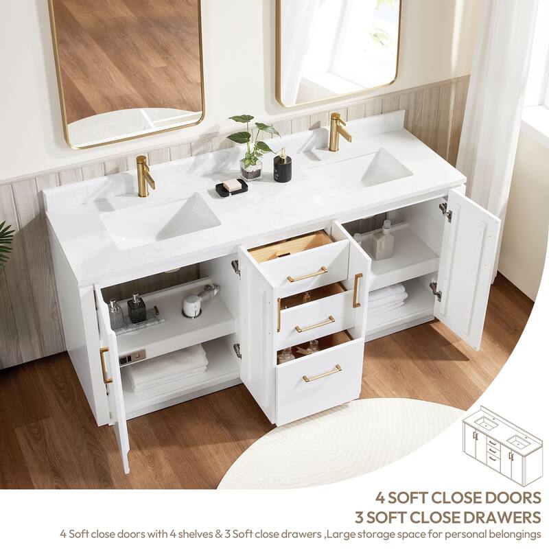 San Double Bath Vanity with Composite Stone Top and Mirror