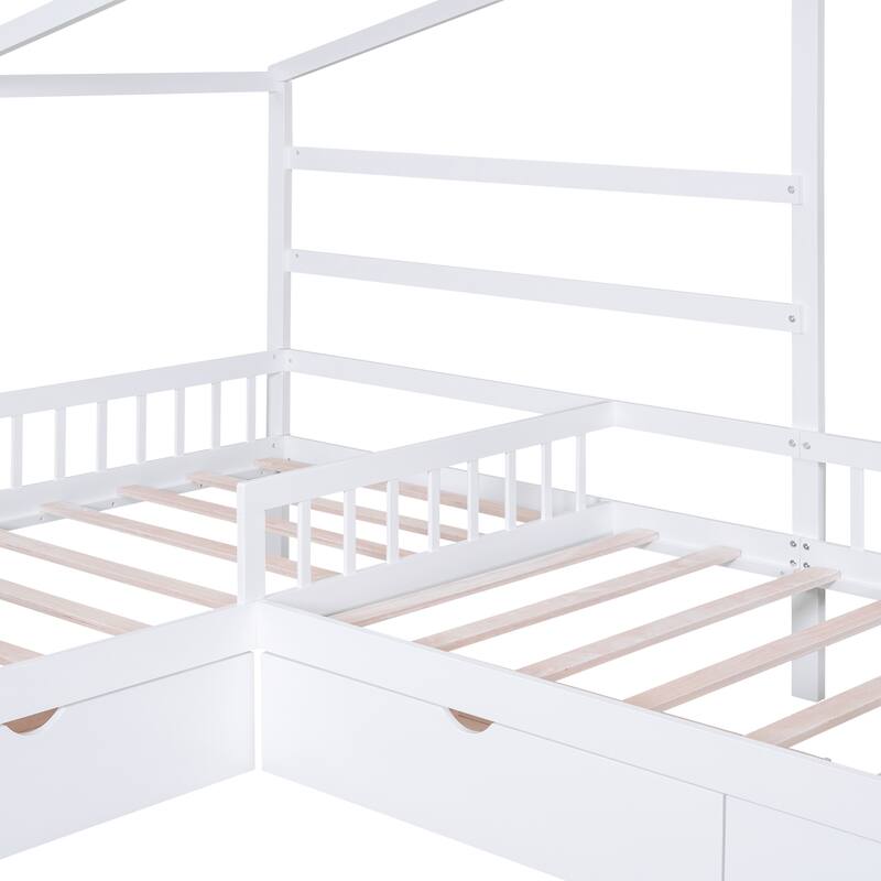 Roomfitters Twin House Platform Bed with Roof-Inspired Frame and Three Underbed Compartments