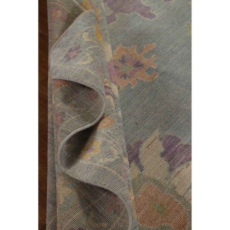 Hand Knotted Oriental 100% Wool Carpet Transitional All-Over Navy Blue & Blues Oushak Area Rug - 9' 11'' X 8' 2''