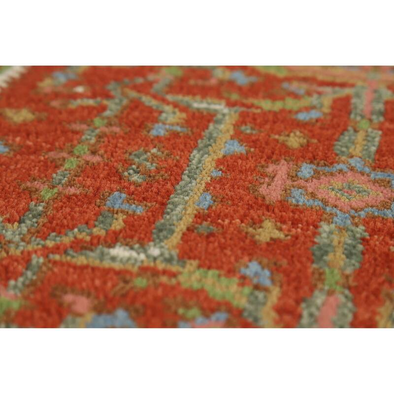 Hand Knotted Oriental 100% Wool Carpet Traditional Geometric Oranges & Rust Heriz (serapi) Runner Rug - 11' 10'' X 2' 6''