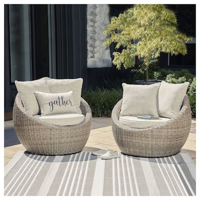 Signature Design by Ashley Danson Brown/Beige Swivel Lounge with Cushion (Set of 2) - 38"W x 37"D x 36"H