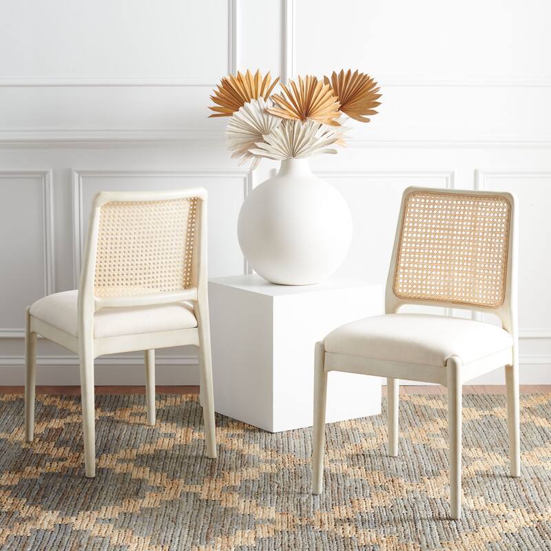 SAFAVIEH Sylva Rattan Cushion Dining Chair (Set of 2) - 19" W x 17.5" L x 32" H - 19Wx18Dx32H