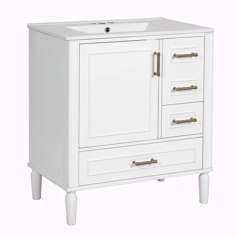 30" Bathroom Vanity with Ceramic Sink, Soft-Close Door, Built-in Shelf & Ample Storage