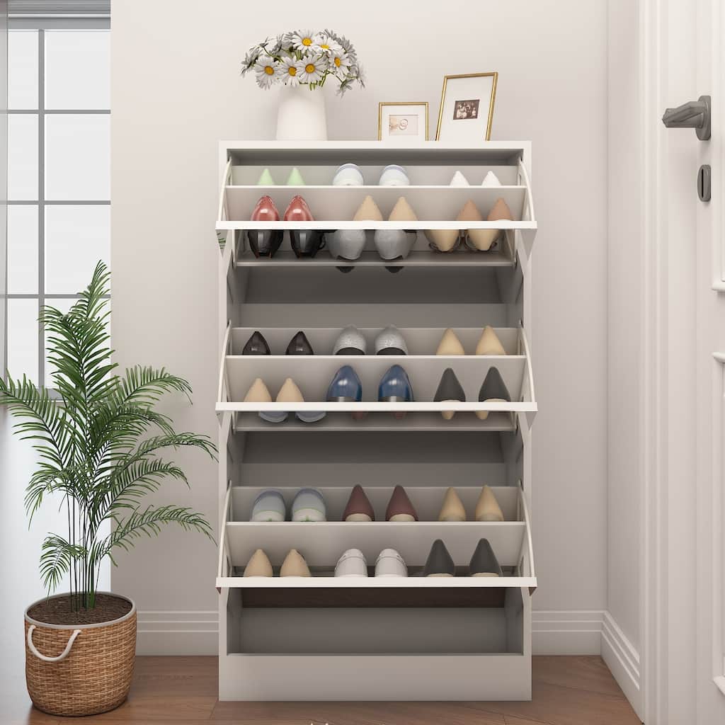 Narrow Shoe Storage Cabinet with Mirror