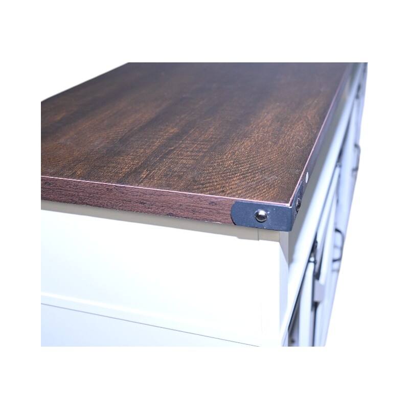 Country Style TV Stand LED TV Stand with Lron Mesh Barn Door and Y Decorative Strip, for Living Rooms, White+Walnut