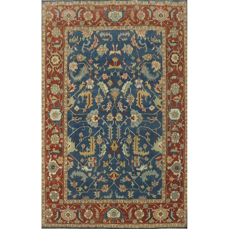 Hand-knotted Transitional Wool Carpet Blue Oushak Rug Floral Oriental Area Rug - 12' 2'' X 8' 10''