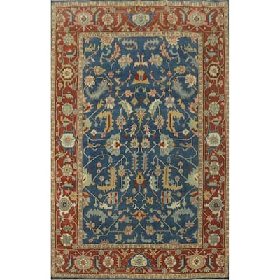 Hand-knotted Transitional Wool Carpet Blue Oushak Rug Floral Oriental Area Rug - 12' 2'' X 8' 10''