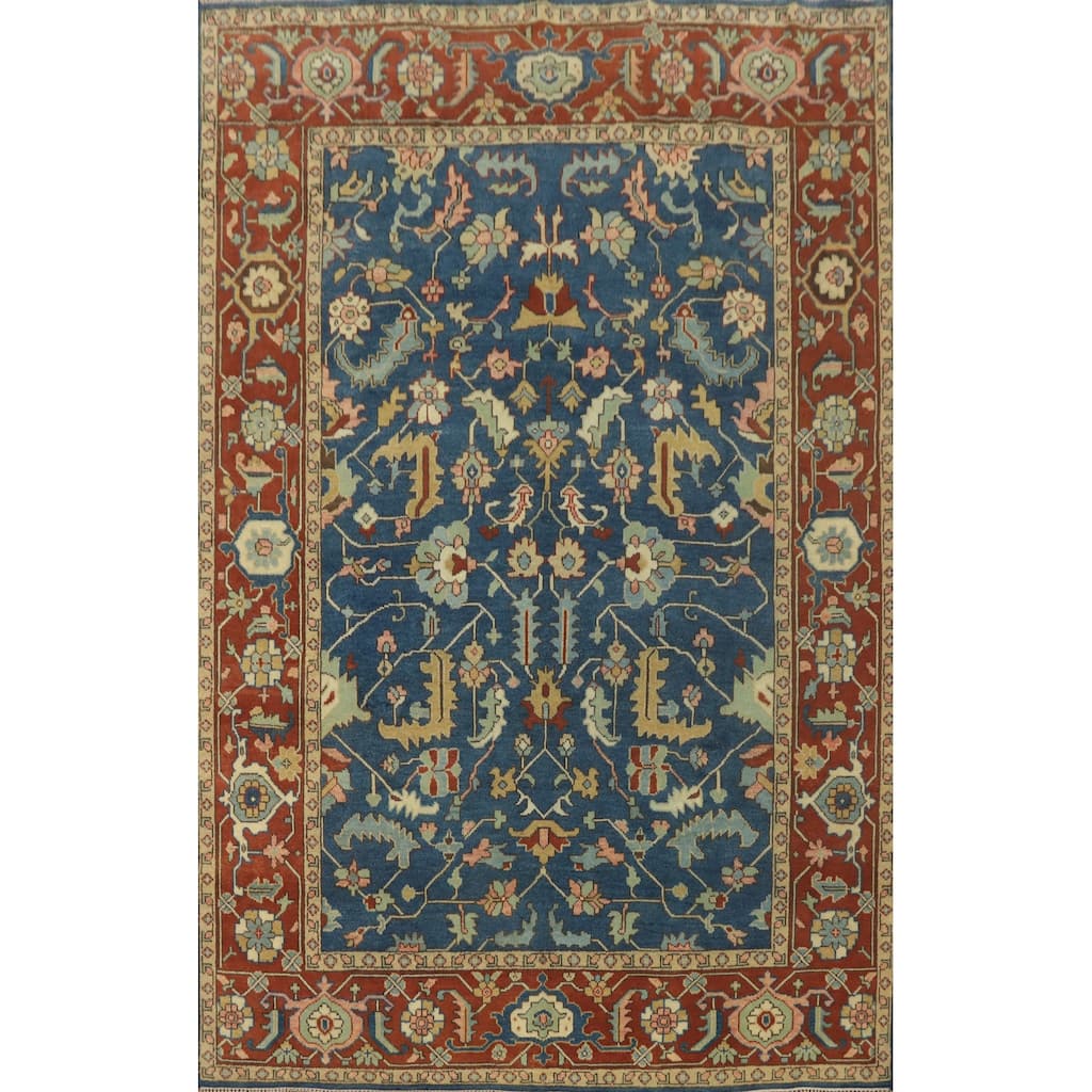 Hand-knotted Transitional Wool Carpet Blue Oushak Rug Floral Oriental Area Rug - 12' 2'' X 8' 10''