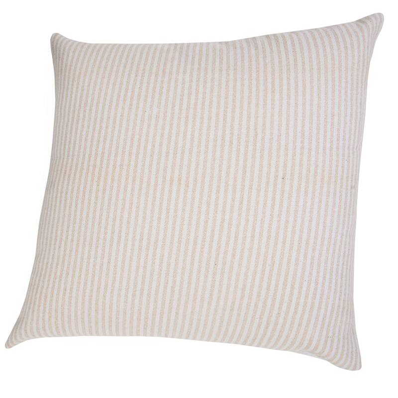 20" Beige and White Hand Woven Stonewash Striped Square Throw Pillow