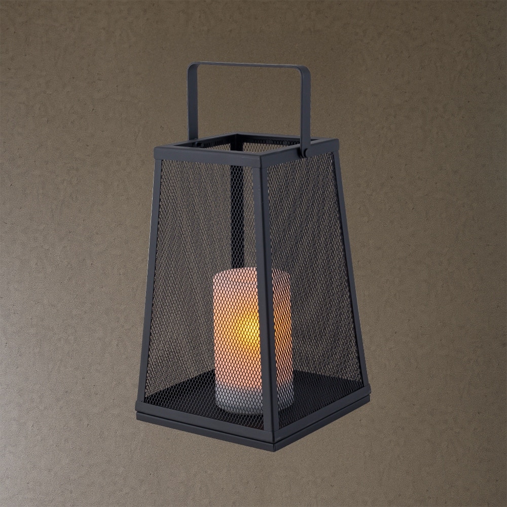 CraftHome H10" Solar Outdoor Lantern with Flickering Candle Light, Metal Mesh Design with Handle for Patio, Garden, or Pathway
