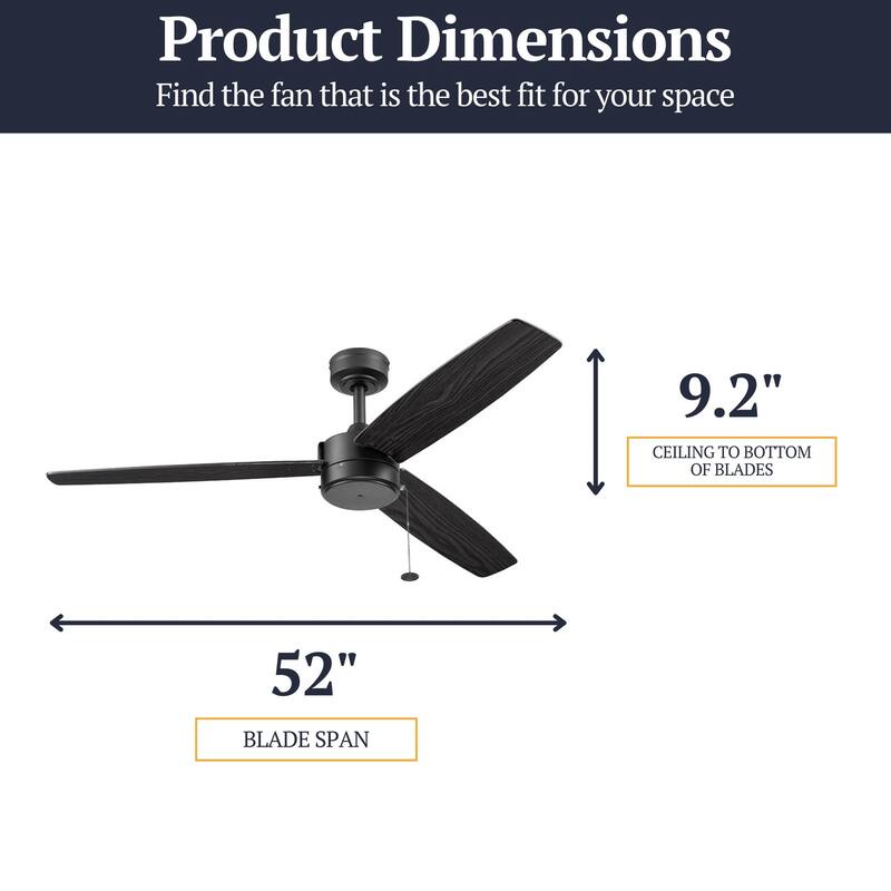 52" Prominence Home Journal Matte Black Contemporary Indoor/Outdoor Ceiling Fan with No Light, Pull Chain