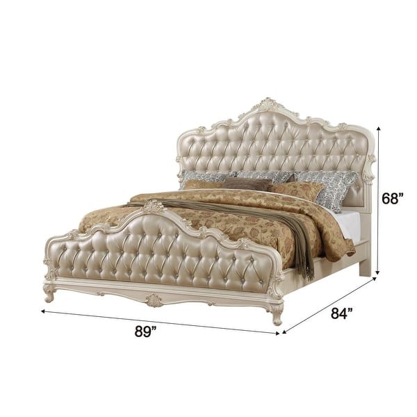 dimension image slide 0 of 2, Rose Gold PU & Pearl White California King Bed