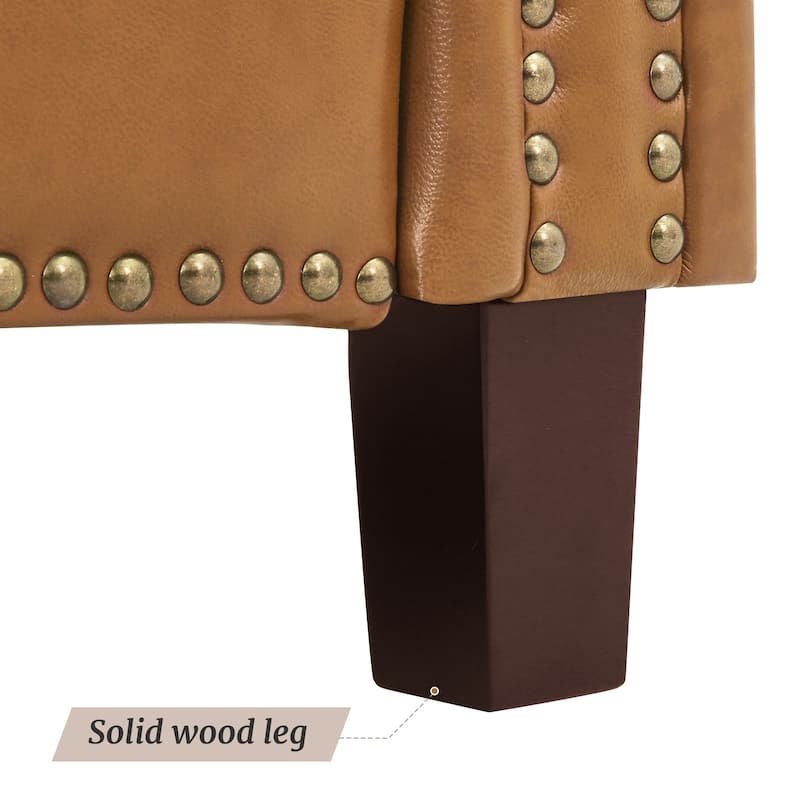 83.9" Genuine Leather Upholstered 3-Seater Sofa with Solid Wood Legs