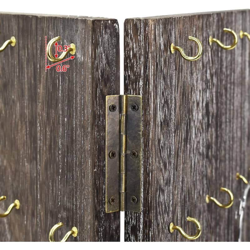 Wooden Foldable Panel Jewelry Display Stand with 32 Hooks - S
