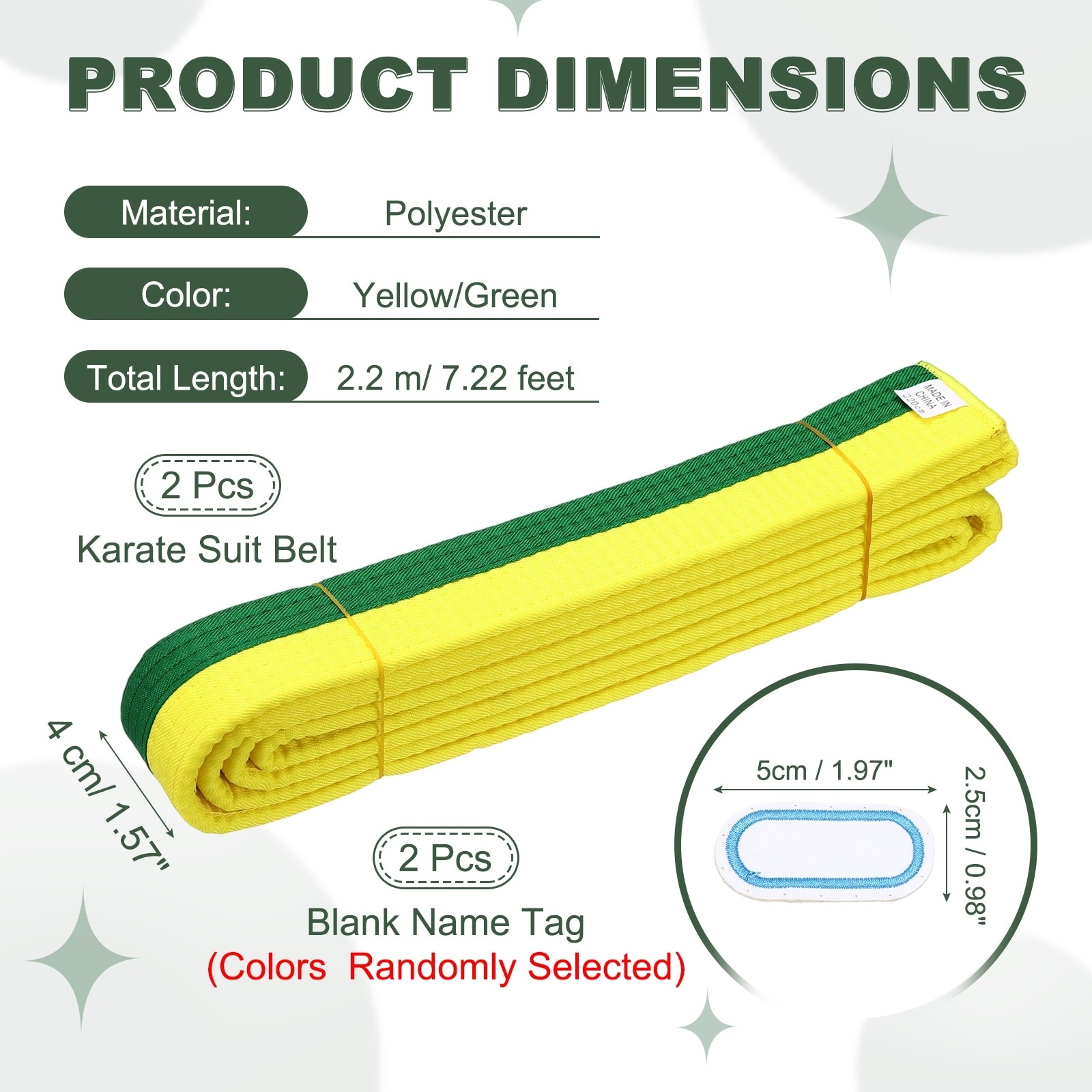 Karate Belt, Martial Arts Ranking Belts with Name Tag Solid Cotton Double-Layered Core Long Soft Uniform Training