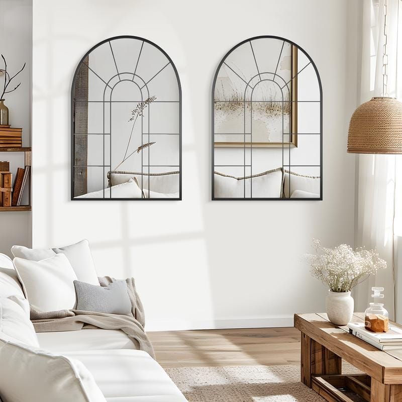 Iron Metal Frame Rectangular Windowpane Wall Mirror Farmhouse Rustic Elegant Decor for Living Room Bedroom Bathroom Entryway