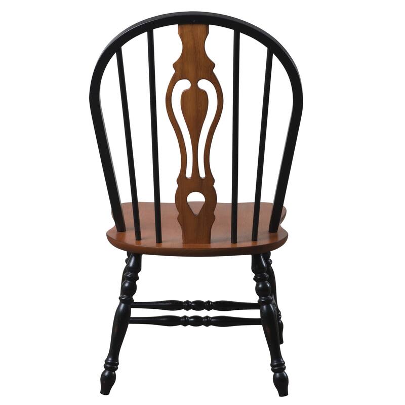 Windsor Dining Chairs - Black Cherry Wood Side Chairs - Set of 2 - Retro Style Furniture