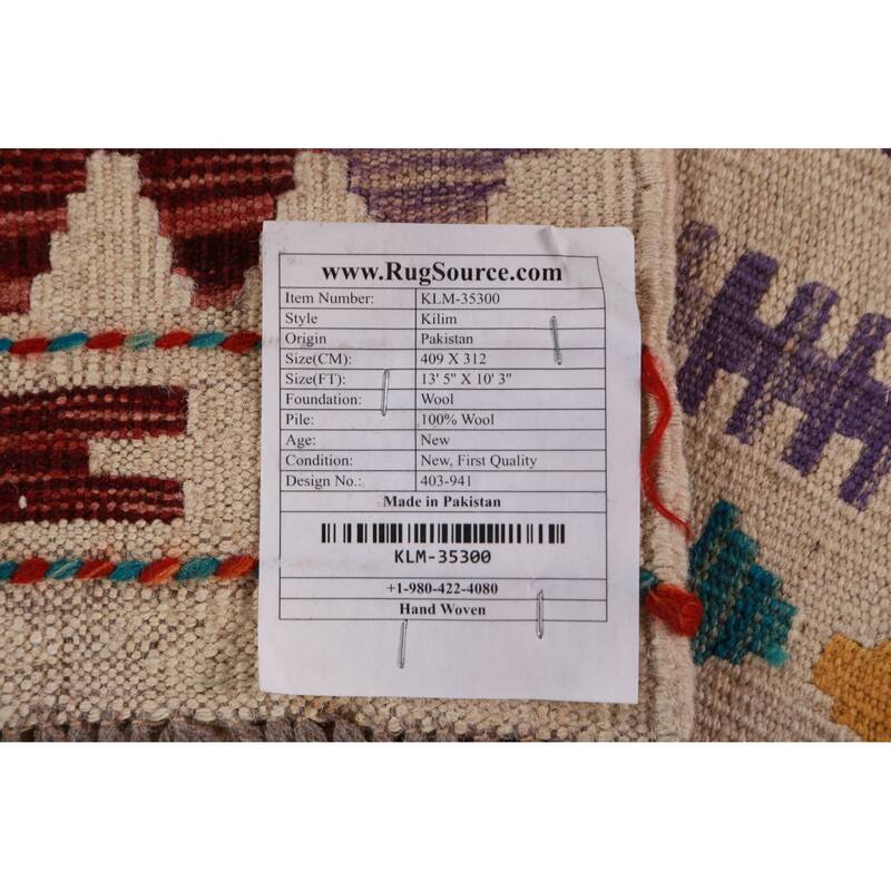 Reversible Trellis Kilim Oriental Area Rug Hand-Woven Wool Carpet - 10'3"x 13'5"