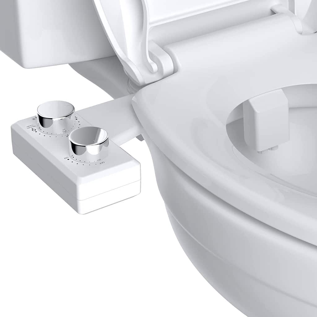 Dual Nozzle for Frontal & Rear Wash Self Cleaning Bidet Attachment