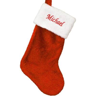 Embroidered Red Plush Personalized Christmas Stocking,1 piece