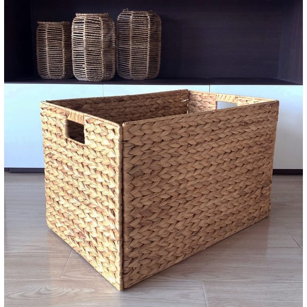 Storage Baskets for Shelves Large Rectangular Basket with Leather Handles
