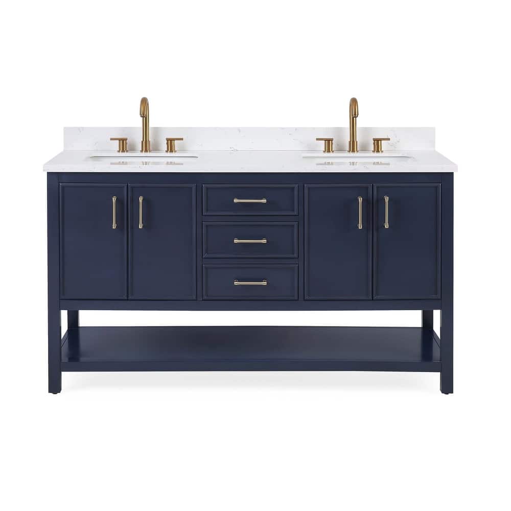 60" Tennant Brand Felton Navy Blue Finish Double Sink Bathroom Vanity