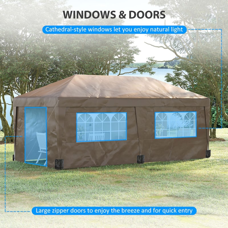10' x 19.5' Adjustable Pop-Up Canopy Tent with Sidewalls, Leg Weights, and Wheeled Carry Bag for Outdoor Events