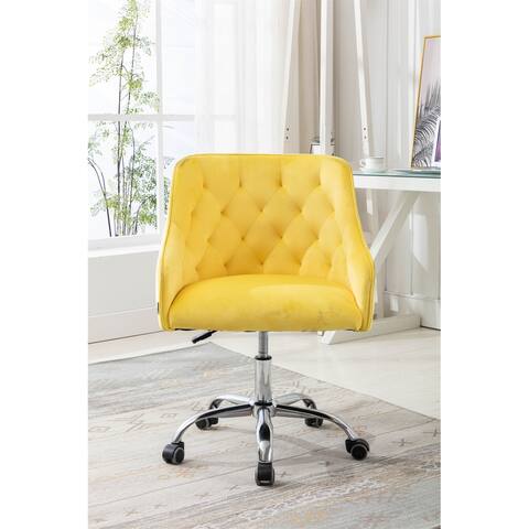 Home Office Desk Chair with Wheels, Modern Upholstered Velvet Shell Chair Adjustable Makeup Chair 360° Swivel Computer Chair