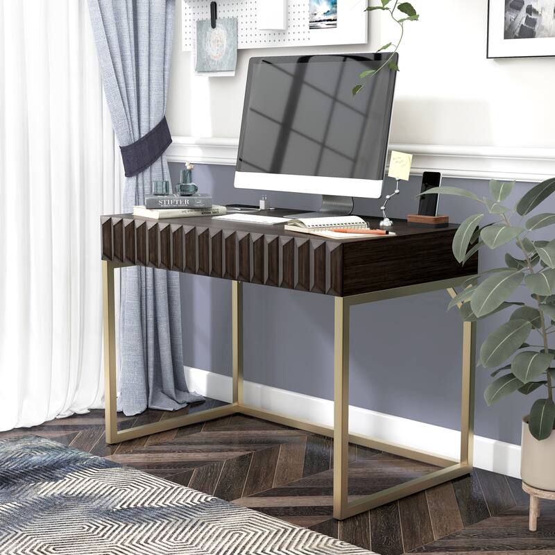 Bird Modern 42-inch Metal Computer Desk with USBs by Furniture of America - Walnut