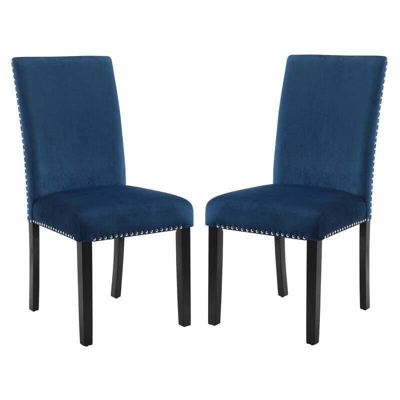 Contemporary Velvet Dining Chair with Nailhead Trim, Set of 2