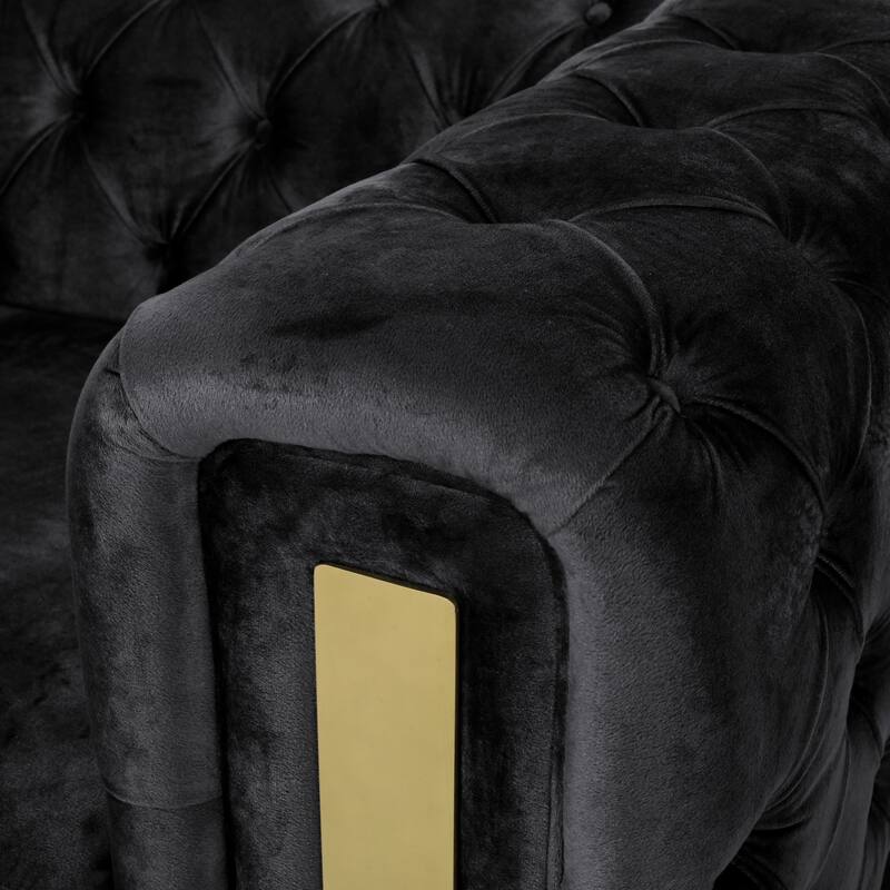 Velvet Button Tufted 3-seater Sofa with Iron Legs