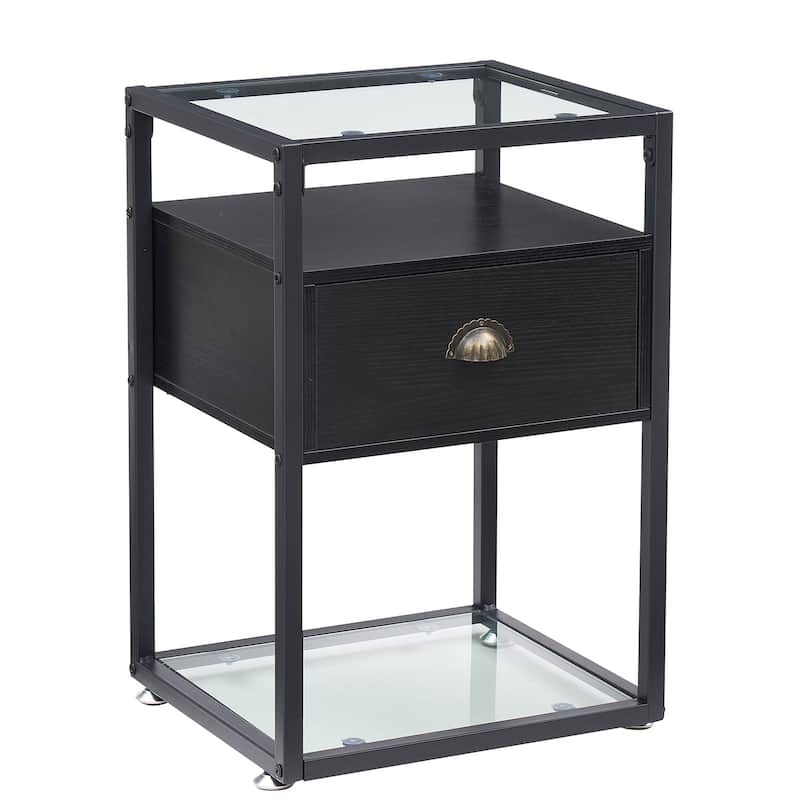 Nightstands for Small Spaces, Modern End Tables with Glass Top, Side Tables with Drawers