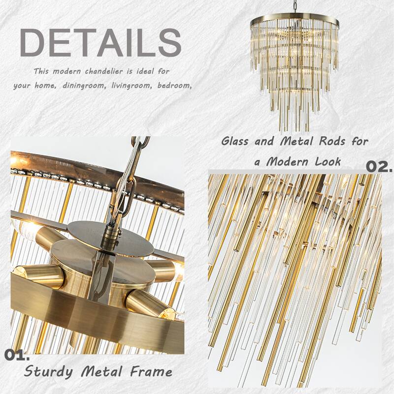 CraftHome Modern Glam Antique Bronze Waterfall Chandelier Adjustable Ceiling Pendant for Bedroom, Dining Room or Foyer