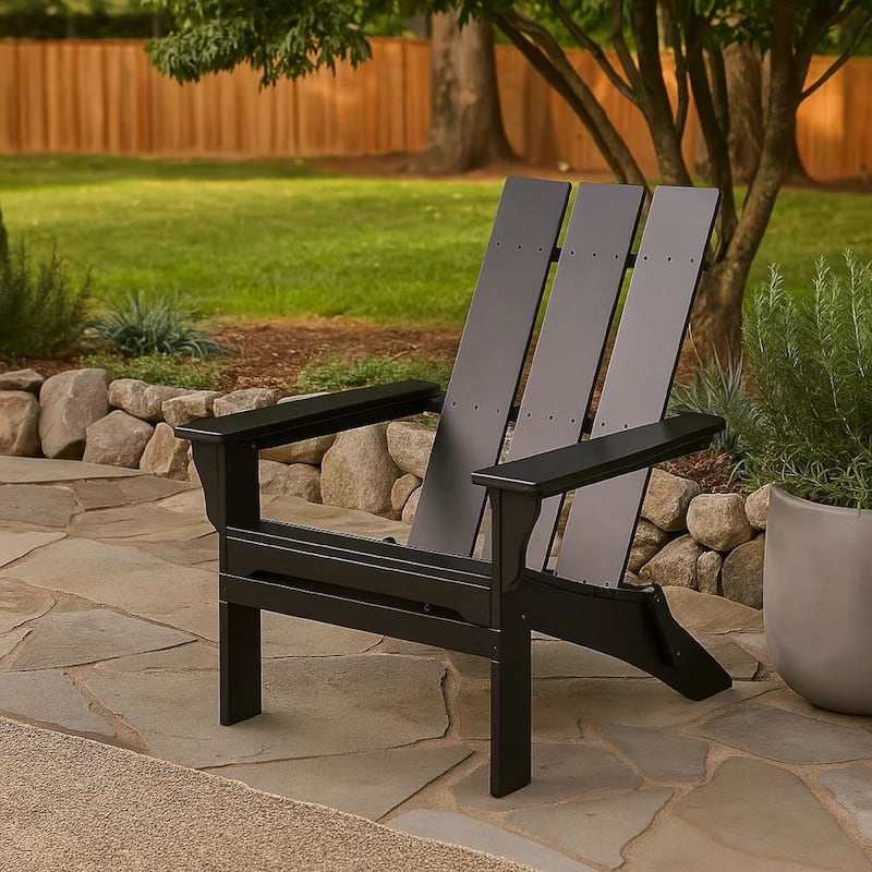 Foldable Outdoor Adirondack Chair, Rustic Black Steel and Acacia Wood