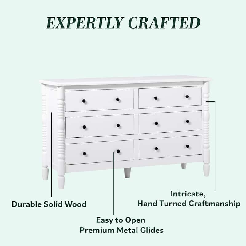 Walker Edison Easy Assembly 6-Drawer Dresser with Wood-Turning Details