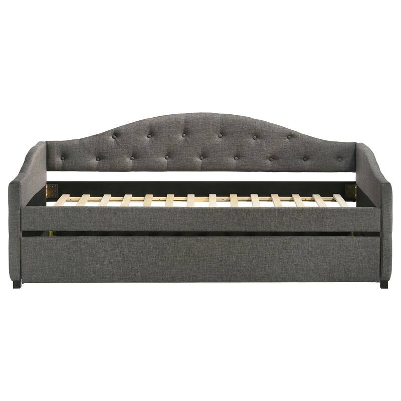 Grey Upholstered Twin Daybed with Pull-Out Trundle