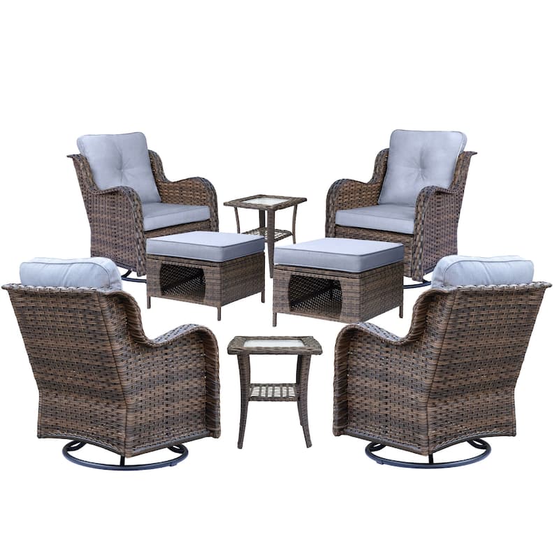 8 Piece Outdoor Patio Swivel Glider Chairs Ottoman Set with Side Table